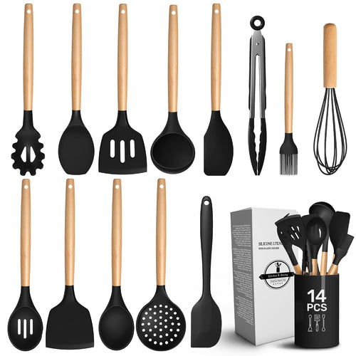 Kitchen Utensil Set with Holder, 14 pcs (Black)