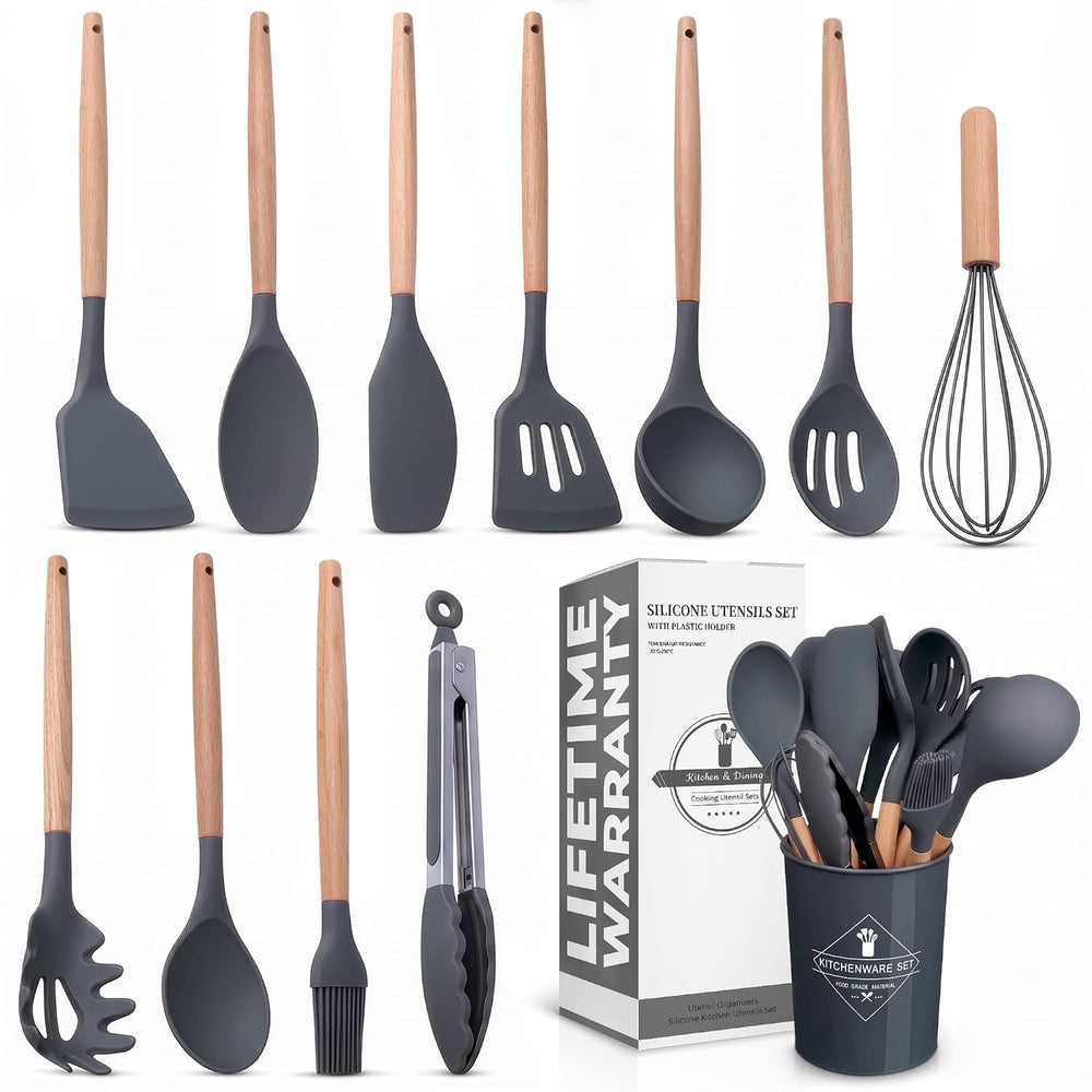 Kitchen Utensil Set with Holder, 12 pcs (Grey)