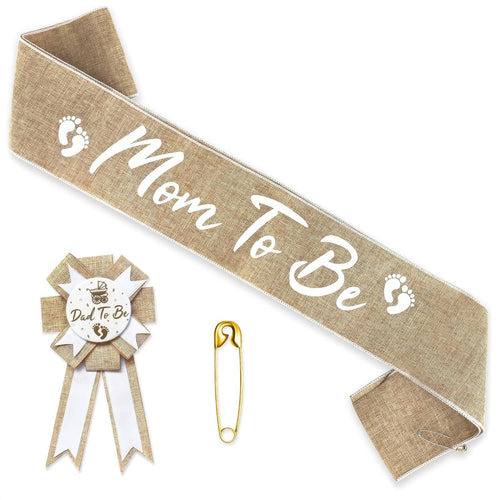 Mom to Be Sash & Dad to Be Pin (Burlap)