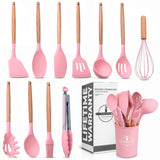 Kitchen Utensil Set with Holder, 12 pcs (Pink)