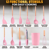 Kitchen Utensil Set with Holder, 12 pcs (Pink)
