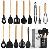 Kitchen Utensil Set with Holder, 14 pcs (Black)