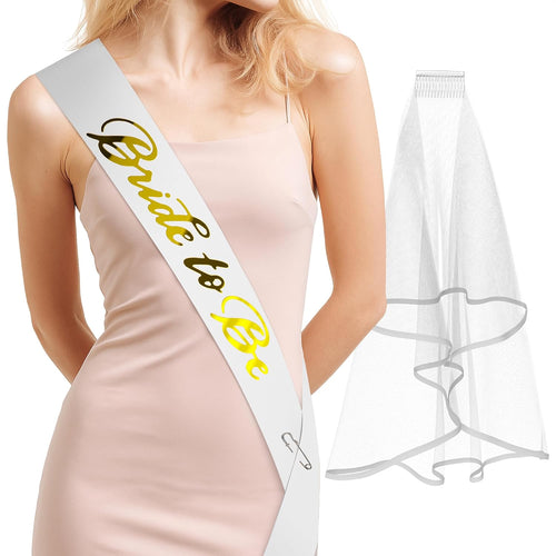 Bride to Be Sash & Veil (White & Gold)