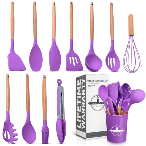 Kitchen Utensil Set with Holder, 12 pcs (Purple)