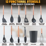 Kitchen Utensil Set with Holder, 12 pcs (Grey)