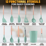 Kitchen Utensil Set with Holder, 12 pcs (Light Green)