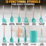 Kitchen Utensil Set with Holder, 12 pcs (Teal)