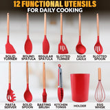 Kitchen Utensil Set with Holder, 12 pcs (Red)