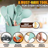 Kitchen Utensil Set with Holder, 12 pcs (Light Green)