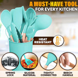 Kitchen Utensil Set with Holder, 12 pcs (Teal)