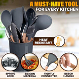 Kitchen Utensil Set with Holder, 12 pcs (Grey)