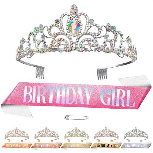 Birthday Sash & Tiara Set (Pink & Silver)