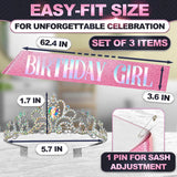 Birthday Sash & Tiara Set (Pink & Silver)