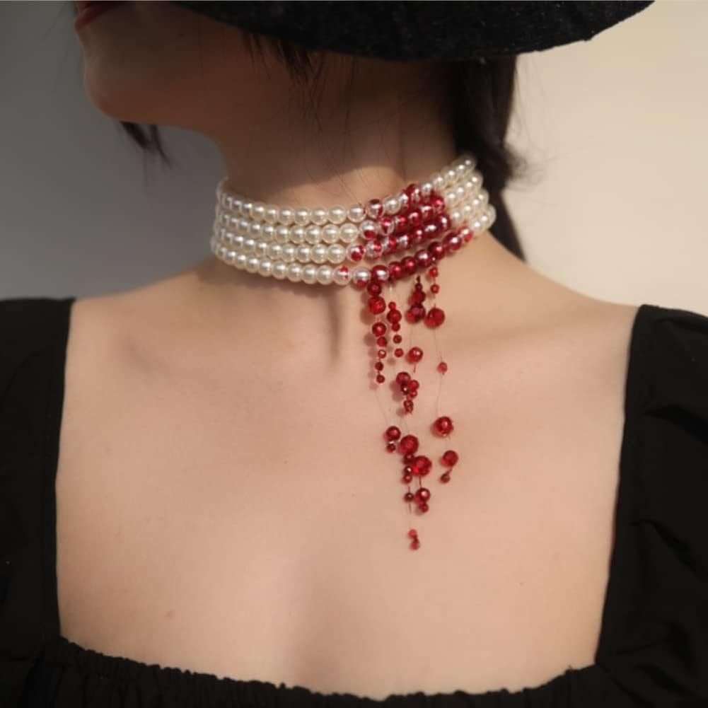 Pearls with blood necklace