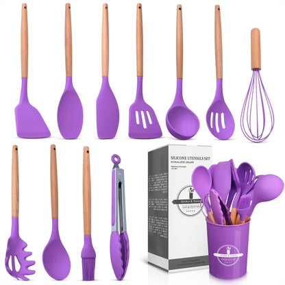 Silicone purple kitchen utensils set